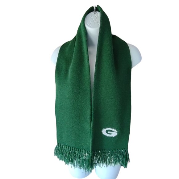 None Accessories - Green Bay Packers Embroidered Scarf Fringes Dark Green Length 54"